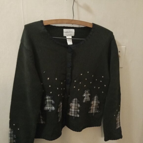Christopher & Banks Sz S olive Cardigan with embroidered 'Christmas Tree' - Picture 5 of 6